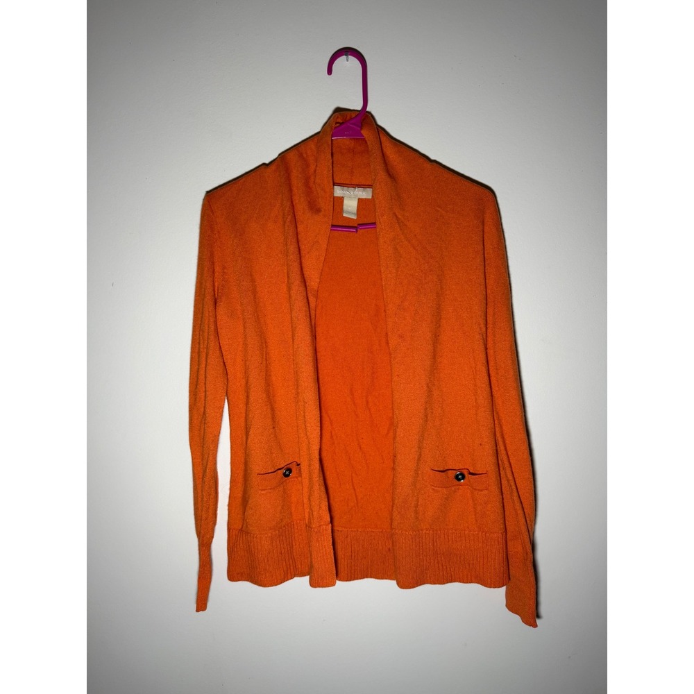 Banana Republic Women XS Orange Wool Blend Open Front Shawl Collar Cardigan